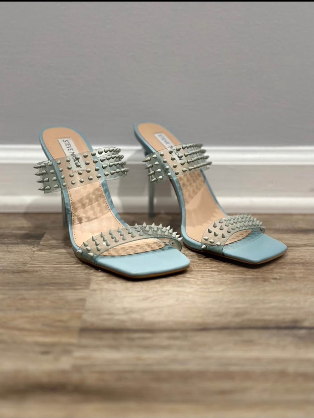 Steve Madden Powder Blue Spiked Two-Band High Heel Mule